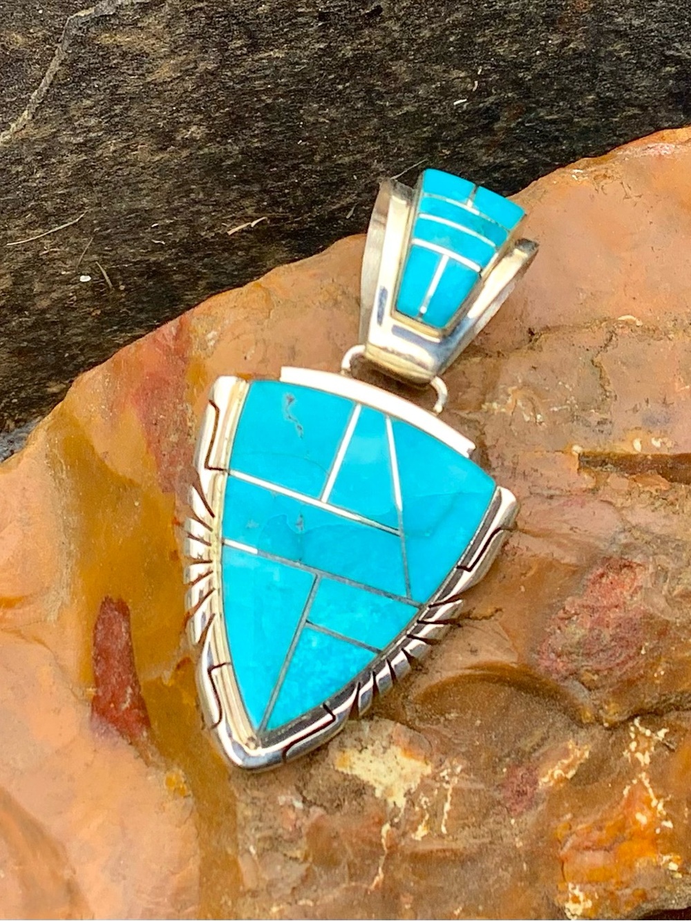Native Turquoise Sterling Inlay Pendant